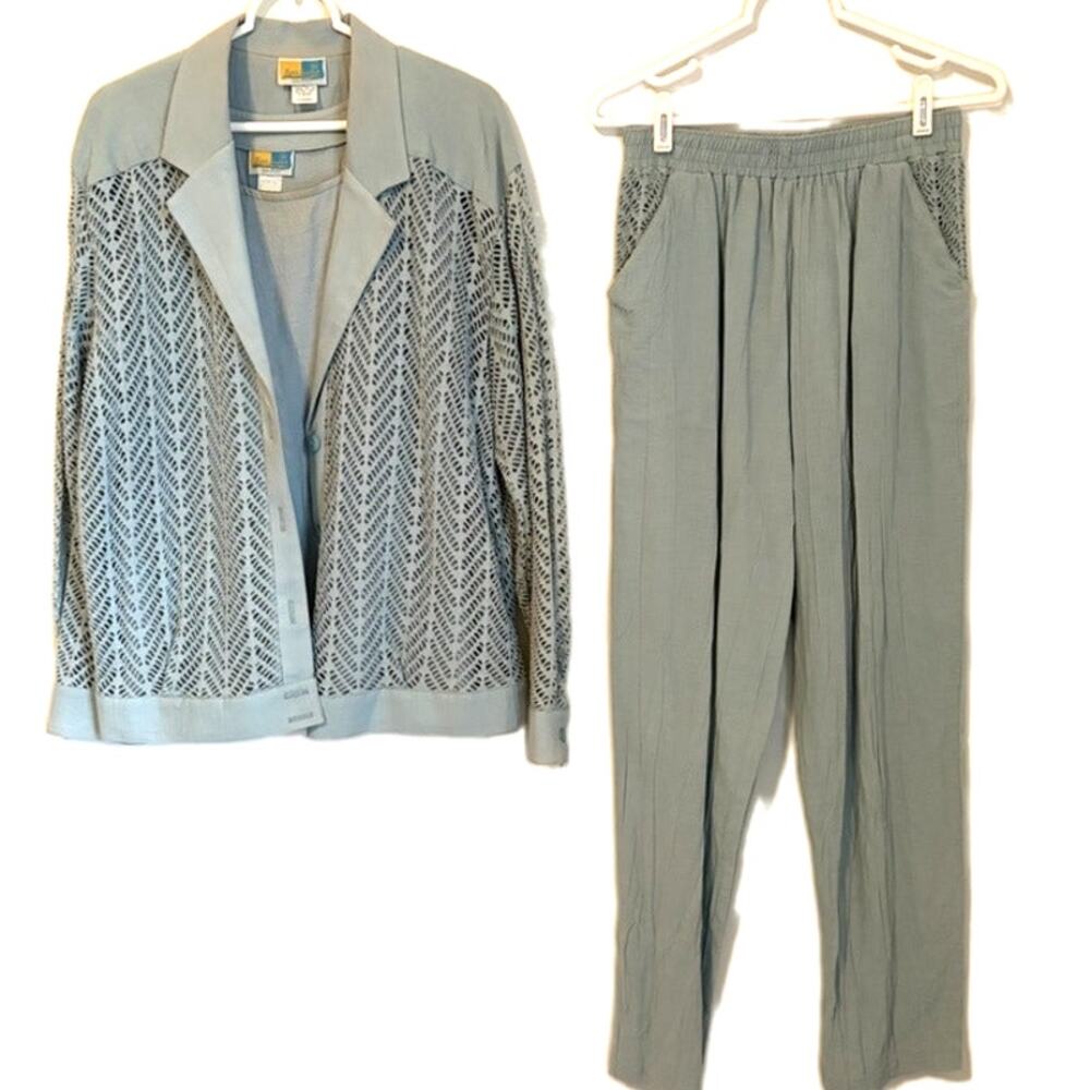 Vintage Sea Suns 3-Piece Matching Set L Blue Tank Cover-Up Pants USA Made